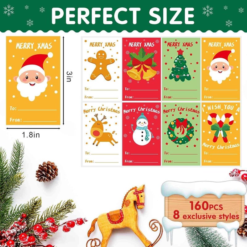 Dreecy 160 Pcs Christmas Labels for Gifts, Christmas Gift Tags Stickers, 1.8" x 3" Christmas Gift Labels Stickers, Self Adhesive Christmas Name Tags Stickers for Gifts Presents Wrap Envelope Holiday Decor - Image 2